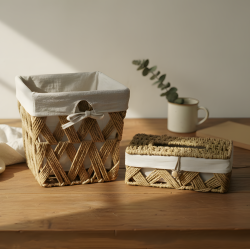 Straw Trash Can & Tissue Box